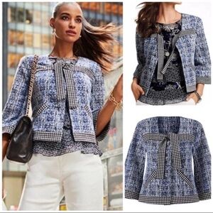 CAbi Blue and Black Tweed Reina 21 Club Crop Jacket Blazer #5294 Size Medium